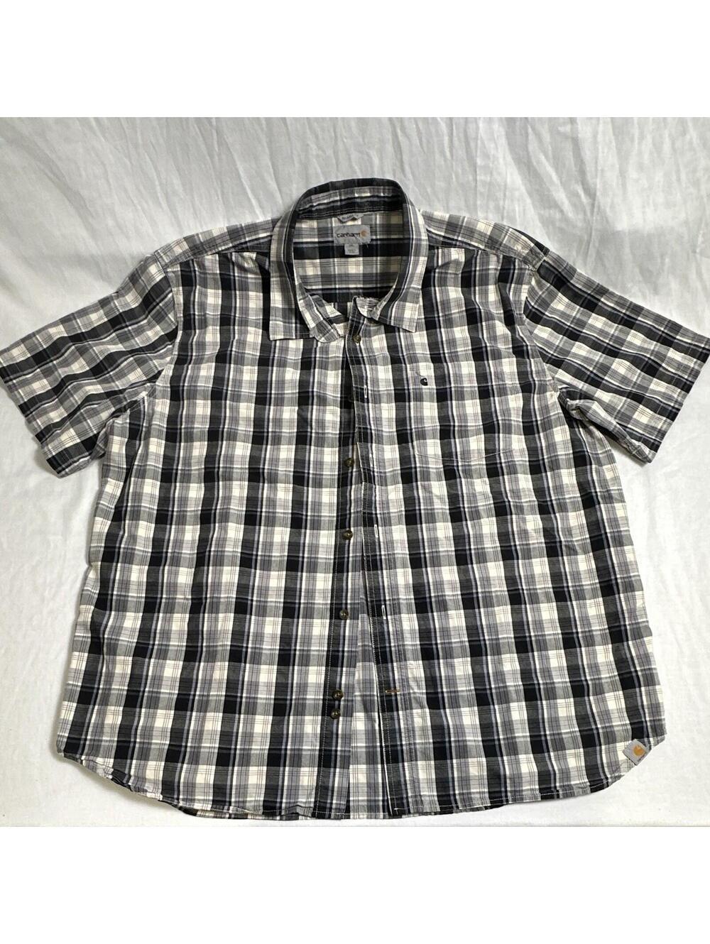 0014 Carhartt Men’s Relaxed Fit Plaid SS Button-Up Shirt 2XL B/G/W